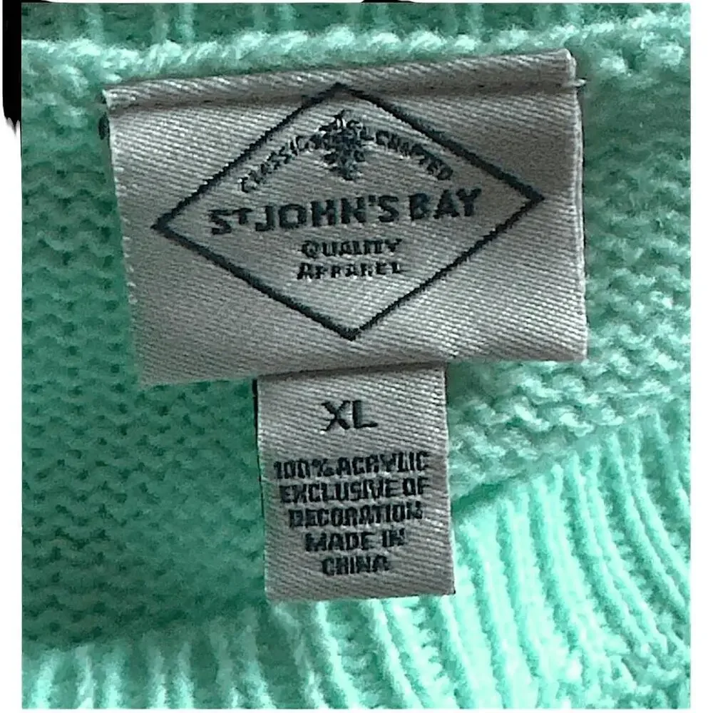 St John's Bay Pullover Womens Mint Green Crew‎ Neck Embroidered Chill Casual